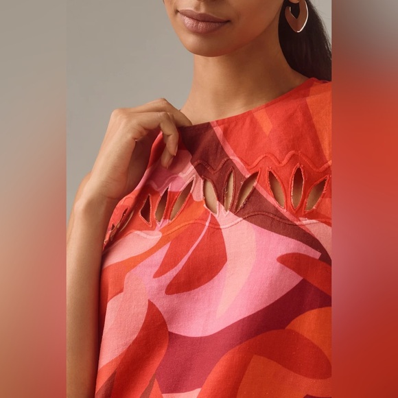 Farm Rio, Anthropologie, Sleeveless Cutout Linen Shell Top, Medium - Picture 12 of 12